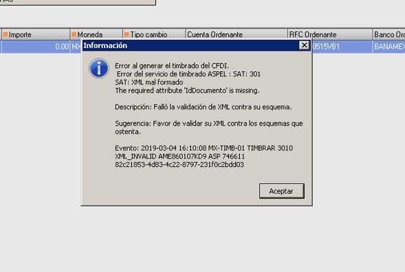 The required attribute idDocumento is missing Aspel SAE