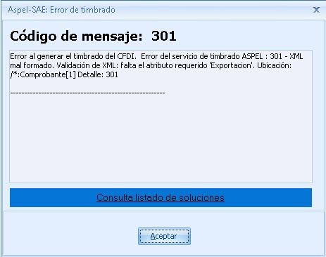 Falta el atributo requerido Exportación en Aspel SAE